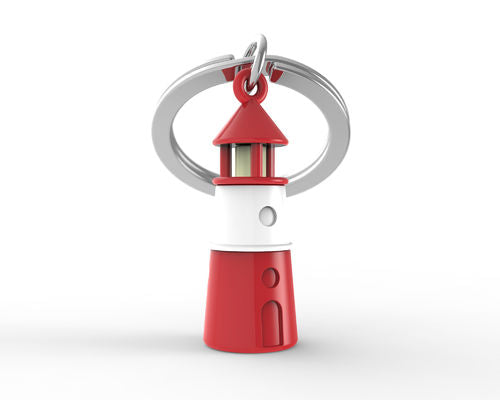 Schlüsselanhänger mit einem Motiv eines Leuchtturmes in rot und weiß