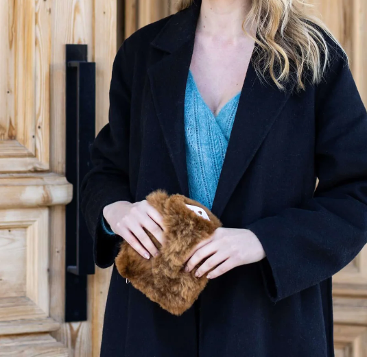 Mini Wärmflasche mit Alpakafell - dark chocolate