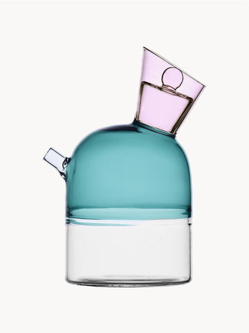 Essig- und Ölflasche, handgemacht von Ichendorfer, in Blau/Pink aus Glas