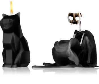 Katzen Kerze mit Skelett Kisa - schwarz