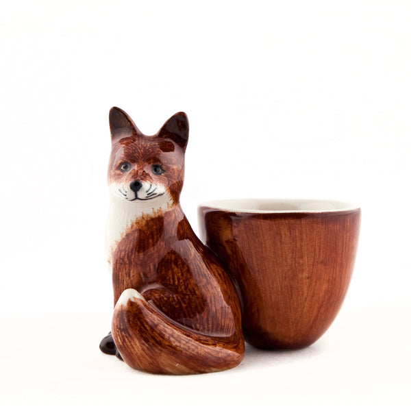 Keramik Eierbecher Fuchs, Braun und Weiß