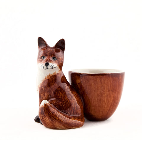 Keramik Eierbecher Fuchs, Braun und Weiß