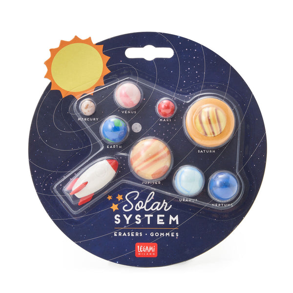 Radiergummiset "Sonnensystem" in der Verpackung