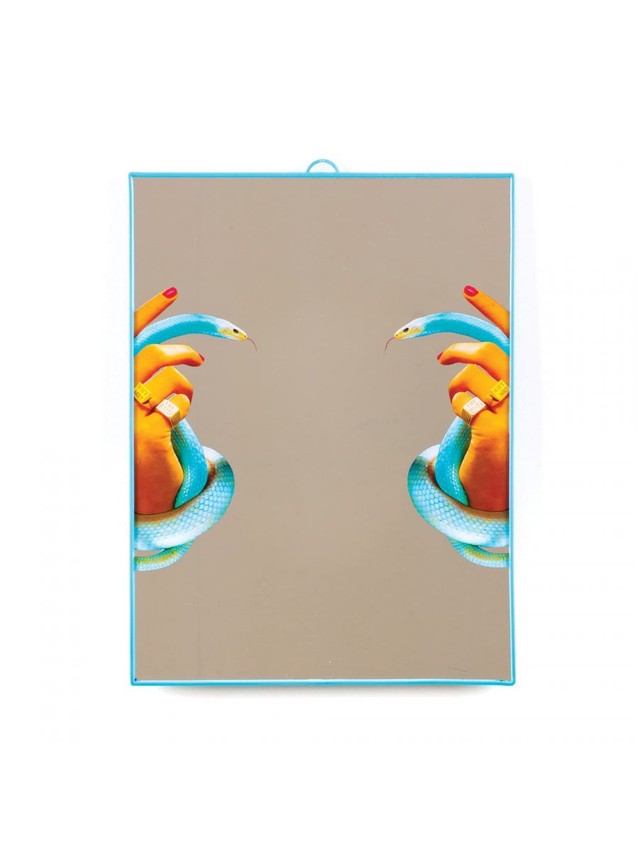 Seletti Spiegel "Hand with Snakes" mit hellblauem Rahmen