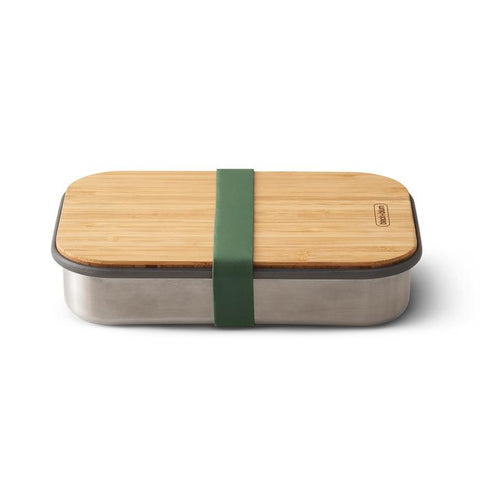 Stahl Sandwich Box mit Deckel als Schneidebrett und Gummiband, in Olivgrün, für das Zusammenhalten