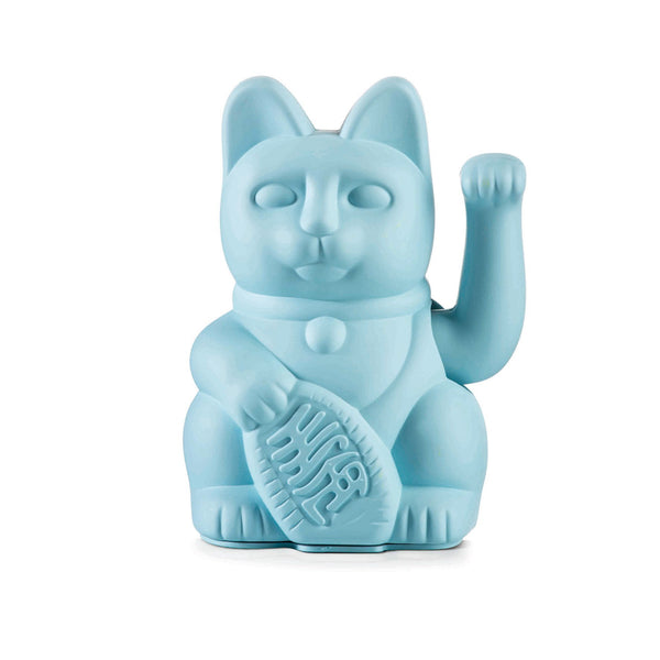 hellblaue matt lackierte Winkekatze, ca 15 cm hoch