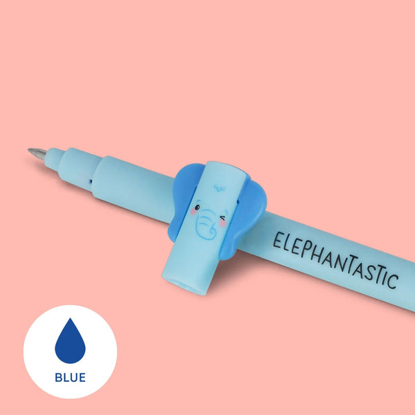 Löschbarer Stift mit dem Motiv Elefant in der Schriftfarbe blau 