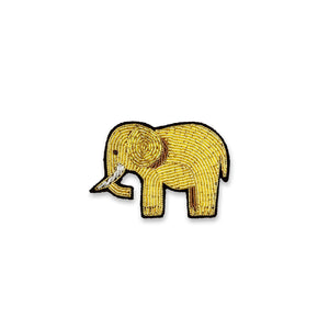 Brosche mit besticktem Elefanten, gold und schwarze Umrandung 