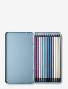 Buntstifte mit Blauer eleganten Metalldose mit metallic Buntstiften 