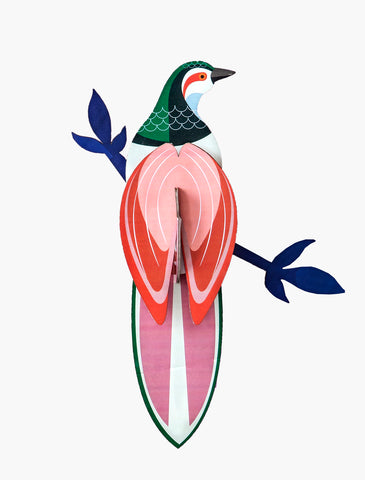 Paradiesvogel "Rani" aus Karton und pflanzlicher Tinte, Wohnaccessoire ohne Verpackung 